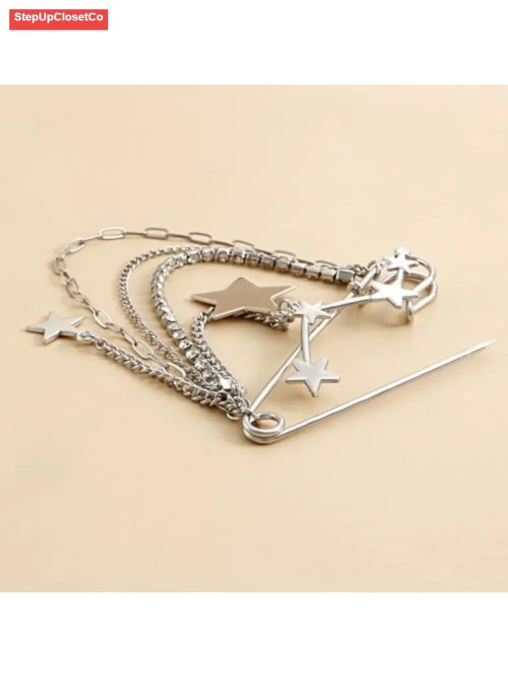 Y2K Paperclip Chain Star Brooch Pin Women Retro Badge Corsage Charm